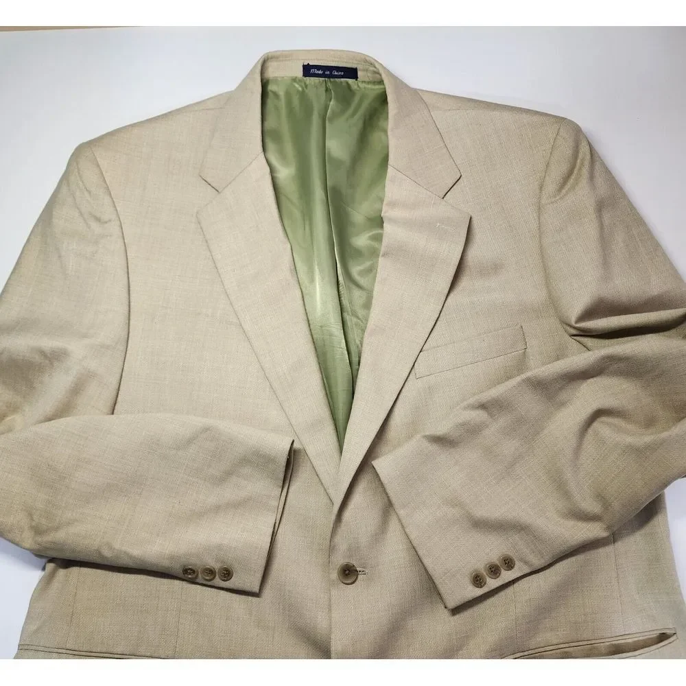 Alan Flusser Mens Size 48L Beige/Tan Polyester/Viscose Blazer